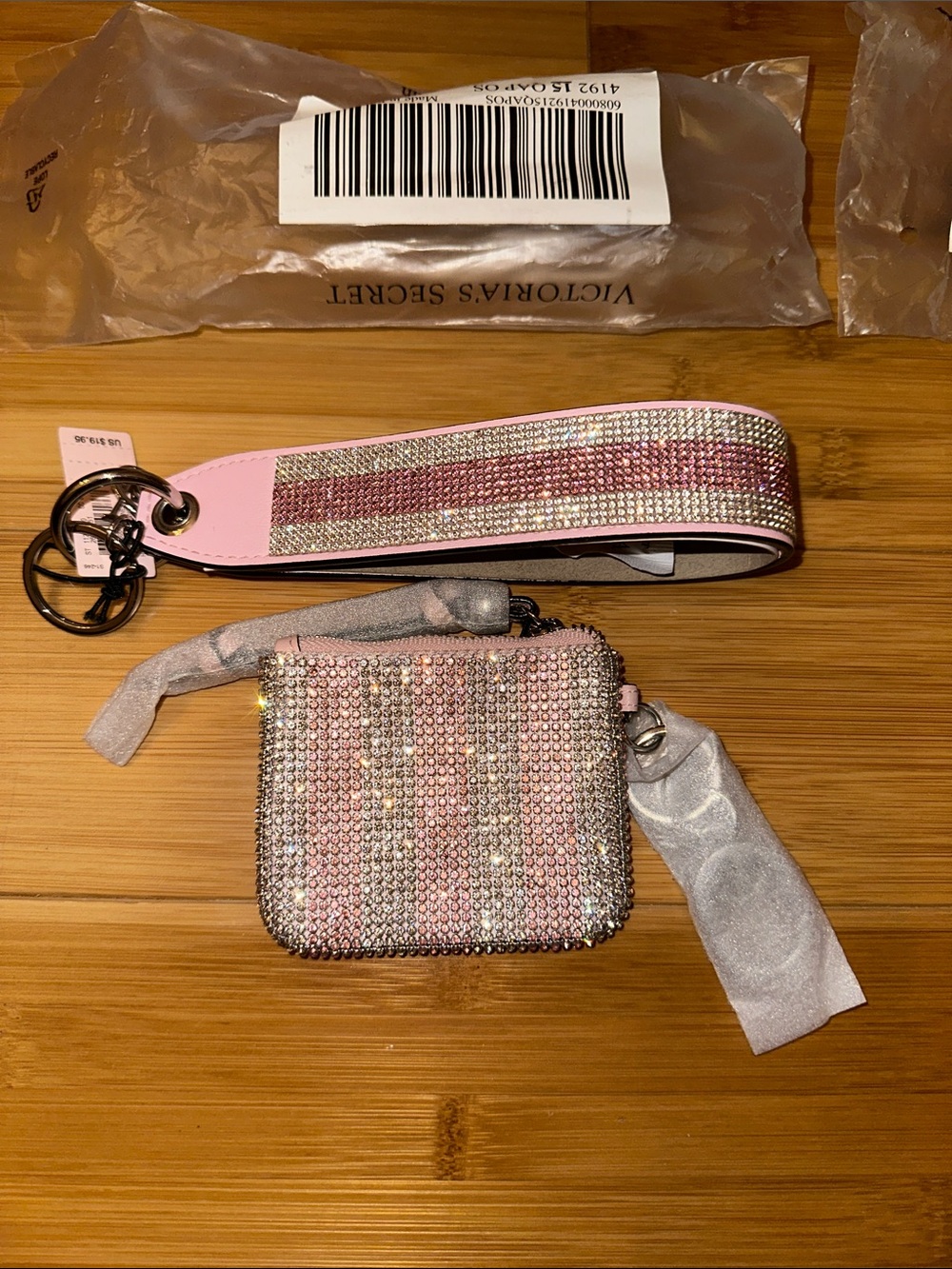 Victoria's Secret Pink Crystal Mini Wristlet Strap and Pouch Set